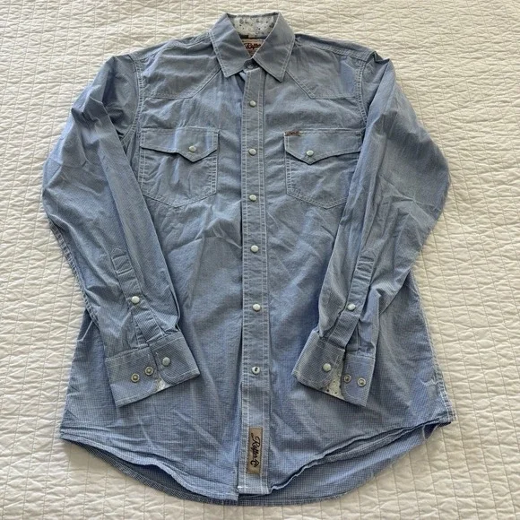 Rafter C Cowboy Collection Pro Flex 45 Mens SMALL White Blue Check Pearl Snap - Picture 4 of 9